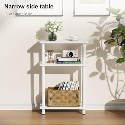 Apicizon Small Narrow Side Table, 3-Tier Skinny End Table with Storage Shelf, Slim Nightstand Bedside Table for Small Spaces, Living Room, Bderoom, White - color: White, style: Narrow Side Table