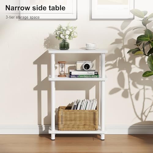 Apicizon Small Narrow Side Table, 3-Tier Skinny End Table with Storage Shelf, Slim Nightstand Bedside Table for Small Spaces, Living Room, Bderoom, White - color: White, style: Narrow Side Table