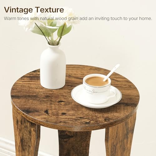 YATINEY Round Side Table, 3-Tier Small End Table with Storage Shelves, Wooden Accent Table for Living Room, Bedroom, Rustic Brown ET15BR - color: Rustic Brown