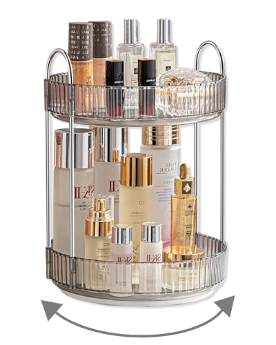 Asayuee 360 Rotating Makeup Organizer for Vanity,Bathroom Countertop Organizer,Spinning Perfume Organizer&Vanity Organizer(Grey-2 Tier) - color: Grey, size: 2 Tier