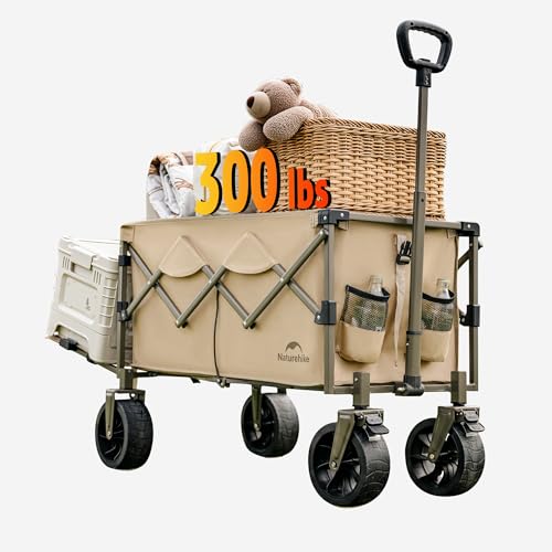 Naturehike Big Wheels Collapsible Wagon Cart, Extra Long Extender Wagon Cart, Brown - color: Khaki With Tailgate