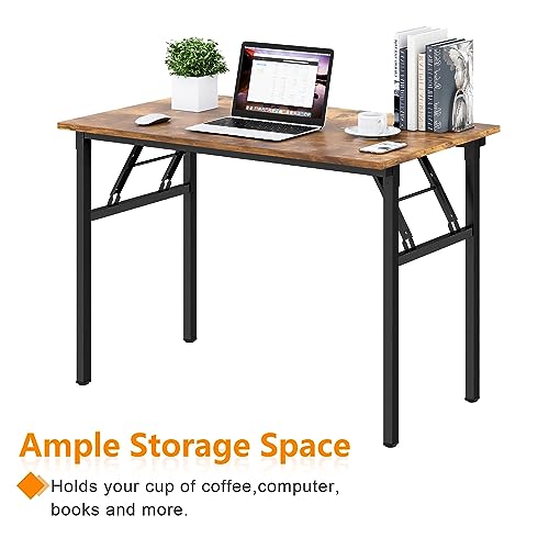Need Folding Desk for Home Office 39-3/8 inch Length Modern Folding Table Computer Desk No Install Needed Rustic Brown Desktop Black Frame AC5FB(100 * 60) - color: Rustic Brown & Black Frame, size: 39inch