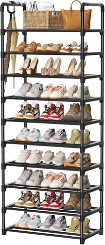 Shoe Rack, 10 Tier Shoe Storage Organizer,Fit 30-35 Pairs Shoes,Metal Tall Shoe Shelf for Closet,Entryway, Hallway,Garage,Bedroom,Cloakroom - color: Metal, size: Large