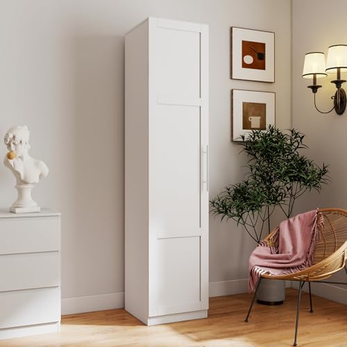 Kitchen Pantry Cabinet White Freestanding Buffet Cupboard with 6 Shelves & 12 Side Racks, Adjustable Shelves, Multi-Functional Storage for Kitchen, Living Room & Dining Room