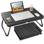 BUYIFY 23.4" Foldable Lap Desk Bed Table with Cup Holder Portable Tray | Folds Flat for Easy Storage, No Assembly Laptop Bed Desk, Sturdy and Lightweight, Patent Design, Deep Black - color: Deep Black