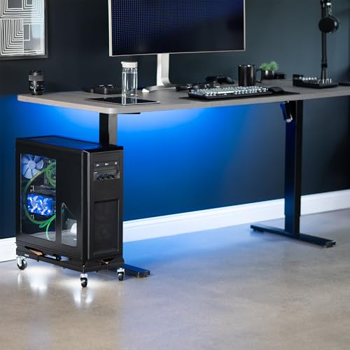 VIVO Black Premium Large Steel Under Desk PC Cart, CART-PC03D | Rolling CPU Trolley, Adjustable Mobile Computer Stand Holder with Locking Wheels, Fits Most Gaming PCs up to 25 x 12 inches