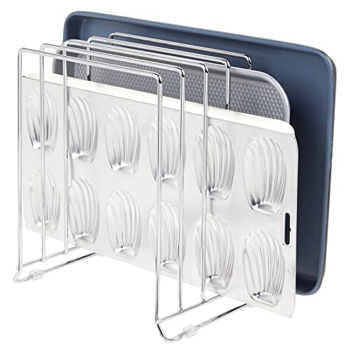 mDesign 5 Slot Pot and Pan Rack — Metal Wire Rack for Cabinets, Pantries or Kitchen Surfaces — Freestanding Pan Stand for Pans, Pots, Lids and Crockery – Silver - color: Chrome, size: Pack of 1