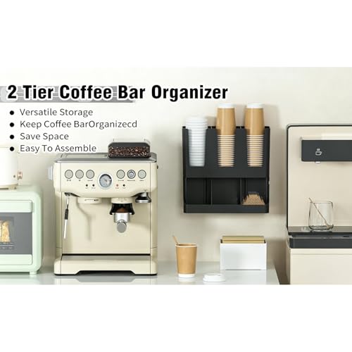 Coffee Station Organizer Large Capacity Storage Rack | Coffee Set Up Station Cup Organizer for Pods Tea Packets Condiment Syrup Home Kitchen Cabinet Pantry Table Office