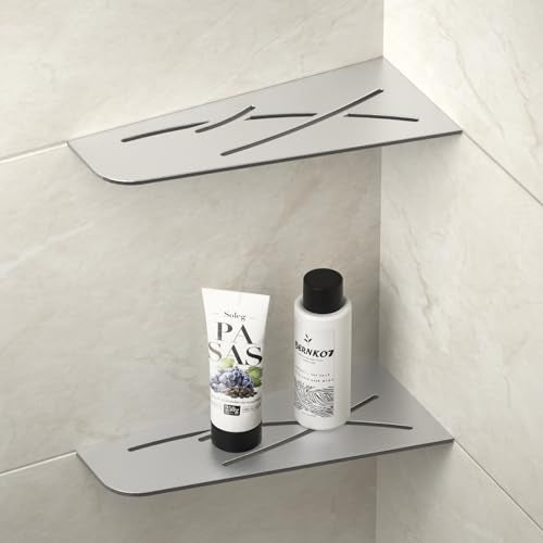 Corner Shower Shelf 12" Heavy Duty | 304 Stainless Steel, Quadrilateral Corner Shelf Recessed, Bathroom Storage Shampoo Holder - color: Brushed, size: 12"-2 Pack