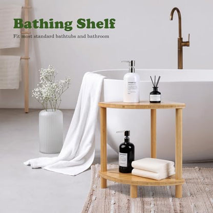 Upgraded Bamboo Corner Shower Stool for Inside Shower Waterproof,2-Tier Shower Foot Rest with Storage Shelf,Corner Shower Shelf Bench Caddy Shaving Leg,Bath Seat,Gifts for Women Mom - style: GU-QZST05