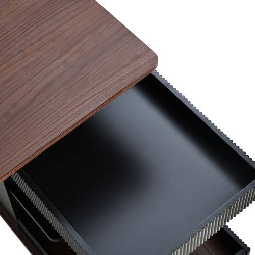 Merax Adjustable End Table with Wheels, Modern Multifunctional Sofa Side Table with Lift-Top, 360°Rotating Top and Storage Space for Living Room, Small Space, Black+Brown - color: Black+brown