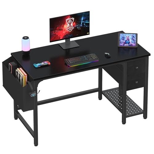 Lufeiya Gaming Desk with Fabric Drawers, 47 Inch Computer Desk for Home Office, Modern Simple Study Writing Table PC Desks for Bedroom, Black - color: Black, size: 47.2"