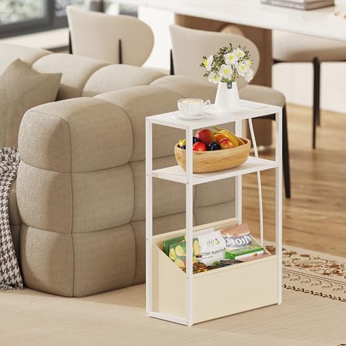 TUTOTAK Keep Phones Charged & Books Organized with Slim 3-Tier Side Table with Charging Station for Living Room Bedroom White TB01BW095 - color: White