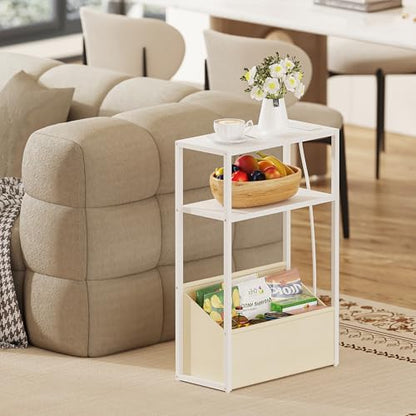 TUTOTAK Keep Phones Charged & Books Organized with Slim 3-Tier Side Table with Charging Station for Living Room Bedroom White TB01BW095 - color: White