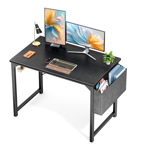 Sweetcrispy Small Computer Office Desk 40 Inch Kids Student Study Writing Work with Storage Bag & Headphone Hooks Modern Simple Home Bedroom PC Table - Black - color: Black, size: 40 Inch
