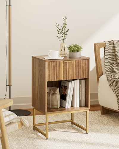 Masupu Fluted Nightstand,Modern Night Stand Wood Bedside Table with Storage Drawer Side End Table for Bedroom,Office,Walnut Brown - color: Walnut Brown