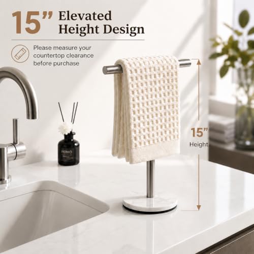 Hand Towel Holder, 15 Inch T-Shape Freestanding Towel Rack Stand for Bathroom & Kitchen Countertop with Brushed Nickel Finish and Marble Base - color: Brushed Nickel