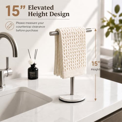 Hand Towel Holder, 15 Inch T-Shape Freestanding Towel Rack Stand for Bathroom & Kitchen Countertop with Brushed Nickel Finish and Marble Base - color: Brushed Nickel