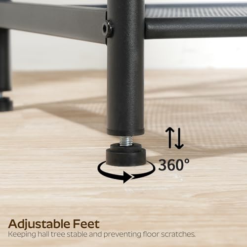 Hall Tree, Coat Rack with Shoe Bench, 4-in-1 Entryway Bench with Storage Shelves, Hanging Rod and 8 Movable Hooks, Hall Tree with Storage Bench for Hallway, Rustic Brown and Black MT02BR