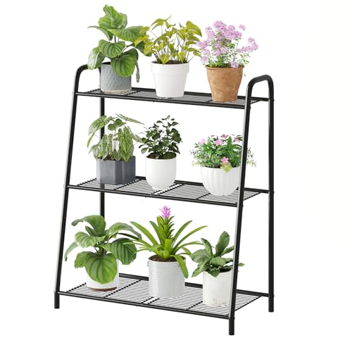 3-Tier Corner Plant Stand, Metal Black Flower Pot Rack, Indoor Outdoor Heavy Duty Shelf (Black, 3 Tier) - color: Black, size: 3 Tier