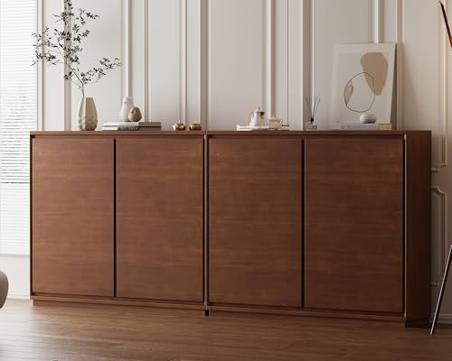 39"Real Wood Veneer Narrow Sideboard Buffet,Entryway Storage Cabinet | Natural Wood Veneer,39"L*9.3"W*32"H,Thin Sideboard Cabinet,Mid-Century Modern Skinny Buffet Cabinet with Anti-Tipping,Walnut - color: Brown Walnut-1 Piece