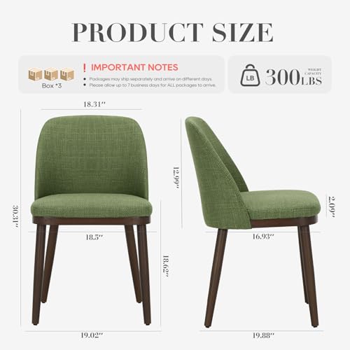 COLAMY Upholstered Dining Chairs Set of 6, Modern Kitchen Chairs with Back, Fabric Side Chair with Wood Legs for Dining Room Kitchen Restaurant, Green - color: Green, size: Set of 6