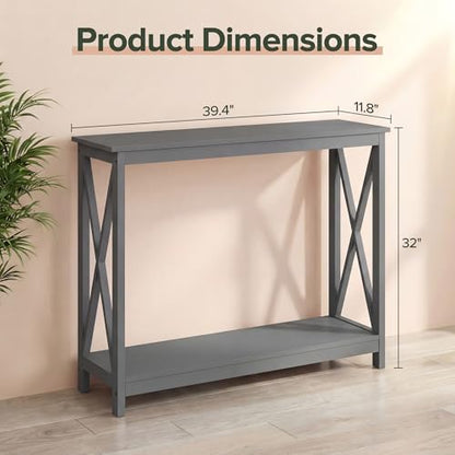 JupiterForce 39.4'' Entryway Table Console Table, 2-Tier Narrow Sofa Side Table with Storage Shelves for Entryway, Living Room, Hallway, Office, Foyer, Space Saving (Grey) - color: Grey