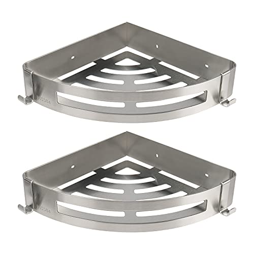 NearMoon Bathroom Shower Caddy 2 Pack, 304 Stainless Steel Shower Organizer with 2 Hooks, No Drill (Corner Shelf, Brushed Nickel) - color: Brushed Nickel