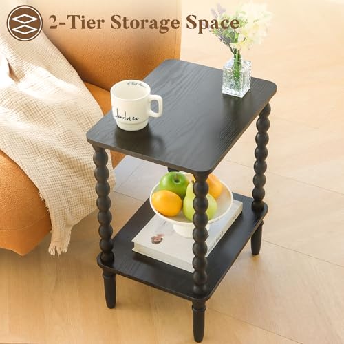 Fultyle End Tables Set of 2, Small Side Table with Storage Shelf, Nightstands for Bedroom Set of 2 for Living Room, Office and Small Spaces (Black) - color: Black Set of 2