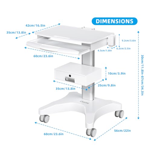 Medical Trolley Cart with Laptop Tray and Oral Scanner Holder, Mobile Workstation on Wheels with a Drawer for Hospital Dental Clinics Beauty Salons (OC-3) | Aviation aluminum, 360° lockable wheels, lockable drawer, 30kg load capacity, universal scanner ho
