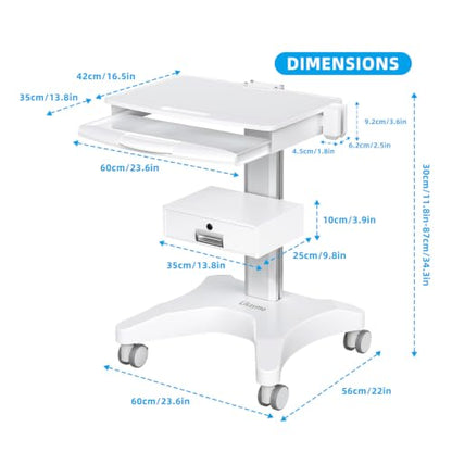Medical Trolley Cart with Laptop Tray and Oral Scanner Holder, Mobile Workstation on Wheels with a Drawer for Hospital Dental Clinics Beauty Salons (OC-3) | Aviation aluminum, 360° lockable wheels, lockable drawer, 30kg load capacity, universal scanner ho