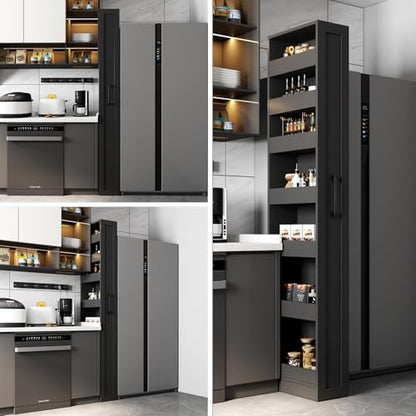 Tall Narrow Storage Cabinet, 71 Inch Tall, 8 Inch Wide, Black | 7-Shelf Slim Pull-Out Organizer with Wheels for Small Spaces, Kitchen, Bathroom, Laundry Room and Narrow Gaps - color: D-black