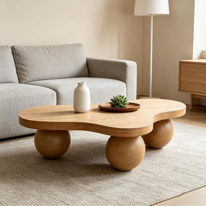 46" Cloud Coffee Table with 3 Ball Legs, Modern Irregular Center Table for Living Room, Low Cute Small MDF Tea Table for Bedroom, Space Apartment, Brown - color: Cloud -46"brown
