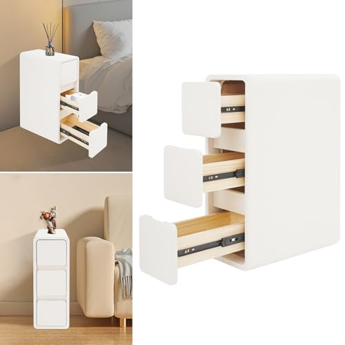 Narrow Nightstand with Drawers, Floor Standing Small Bedside Tables Skinny Nightstand Narrow Side Table Slim End Table for Bedrooms, Living Rooms, Hallways, Study Rooms, Offices Off-White - color: Off-white
