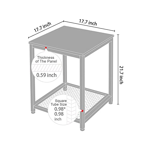 Industrial End 2-Tier Side Table with Storage Shelf Sturdy Easy Assembly Wood Look Accent Furniture with Metal Frame - color: Rustic Brown 3