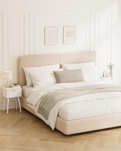 Night Stand Set 2, White Nightstand with Fluted Doors, Small Modern Mid-Century Bedside Table for Bedroom, End Table for Living Room - color: White