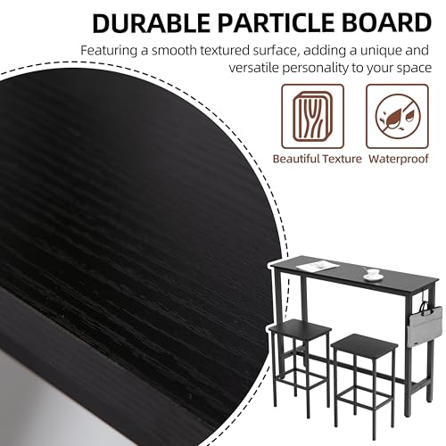 Finnhomy 52.7" Industrial Bar Table Set with 2 Stools - Counter Height Dining & Pub Table for Small Spaces, Kitchen, Apartment, Breakfast Nook - Metal & Wood, Space-Saving Furniture - Rustic Black - color: Rustic Black, size: 52.7" Bar Table