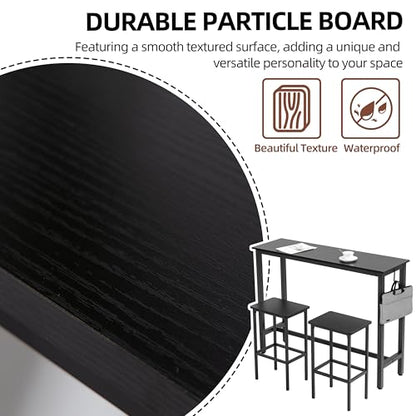 Finnhomy 52.7" Industrial Bar Table Set with 2 Stools - Counter Height Dining & Pub Table for Small Spaces, Kitchen, Apartment, Breakfast Nook - Metal & Wood, Space-Saving Furniture - Rustic Black - color: Rustic Black, size: 52.7" Bar Table