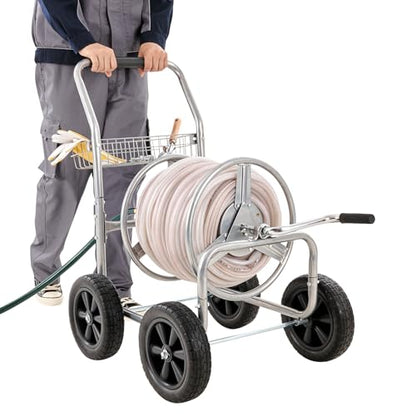 VEVOR Hose Reel Cart, 250 ft 5/8" Hose Capacity, 4 Wheels | Heavy Duty Powder-coated Steel, Storage Basket, Mobile Tools, For Garden, Yard, Lawn - style: 250 ft