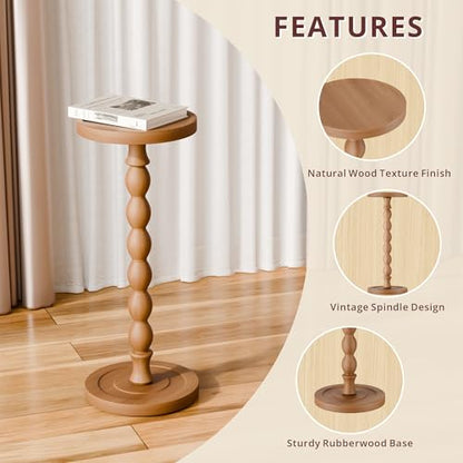 Rubber Wood Round Side Table, Solid Wood Small Drink Table for Small Spaces, Modern Accent Tables, End Tables for Living Room, Bedroom and Office (Light Walnut, 9.4 Inch) - color: Light Walnut