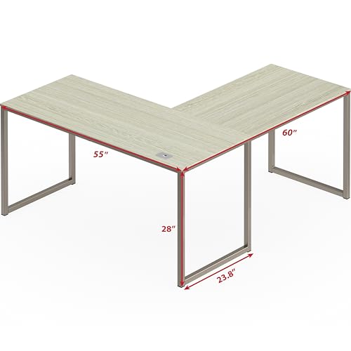 SHW Mission 55 x 60 L-Shape Home Office Computer Desk, Maple | Reversible Desktop Design - color: Maple, size: 55-Inch L-Shaped