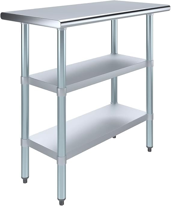 Stainless Steel Work Table with Double Undershelf – Compact Commercial Prep Table for Restaurant, Kitchen, Bakery – NSF Certified (14 x 30) - size: 14x30