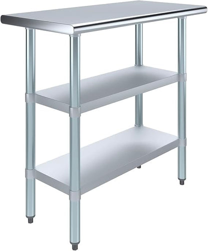 Stainless Steel Work Table with Double Undershelf – Compact Commercial Prep Table for Restaurant, Kitchen, Bakery – NSF Certified (14 x 30) - size: 14x30