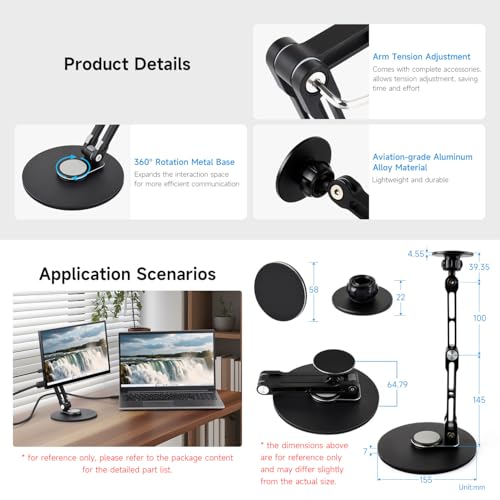 Waveshare Magnetic N52 Neodymium Magnet Portable Monitor Adjustable Stand, Compatible with 4~18.5inch Monitors, Supports Multi-axis Rotation, comes with Magnetic metal rings, Foldable For Easy Storage