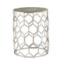 SEI Furniture Clarissa Metal Honeycomb Accent Table, Geometric Style Round Console Table With Faux Leather Top for Living Room, Silver, 13.75 in x 13.75 in x 18.25 in