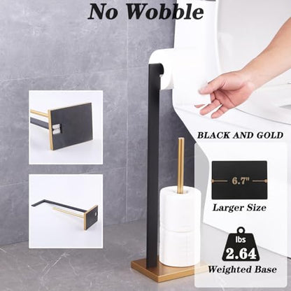 GERZWY Free Standing Toilet Paper Holder, SUS 304 Stainless Steel Toilet Paper Stand with Reserve (Black & Gold) DZY004-BD - color: Black & Gold