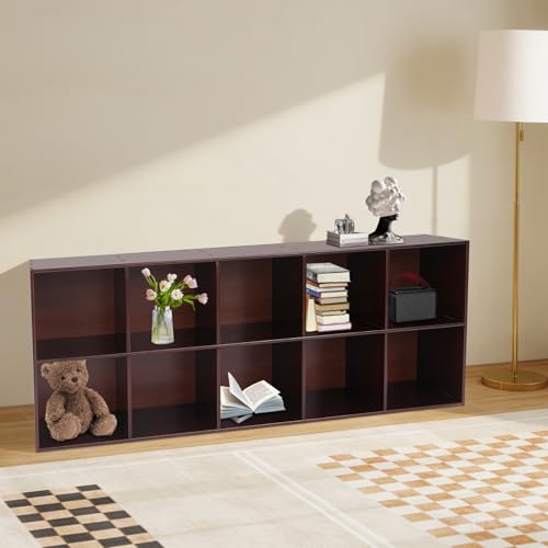 Solid Wood Bookcase with Compartments, 10-Cube Floor Bookshelf for Living Room, Study, Bedroom, Natural Pine Wood Storage Shelf Organizer Display Cabinet for Home, Office - size: 10-Cube(11.81x23.62x59.06in)