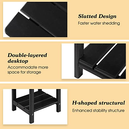 Apolimi Adirondack Outdoor Side Table, 2-Tier Sturdy Patio End Table Weather Resistant, 16.5" Solid Side Table for Patio, Pool, Porch - color: Black