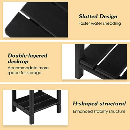 Apolimi Adirondack Outdoor Side Table, 2-Tier Sturdy Patio End Table Weather Resistant, 16.5" Solid Side Table for Patio, Pool, Porch - color: Black