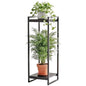 34" Tall Indoor Plant Stand, 2-Tier Flower Pot Rack, Black | Modern Minimalist Look, Wood Finish, for Living Room, Bedroom, Balcony, Space-Saving, Sturdy Metal Frame